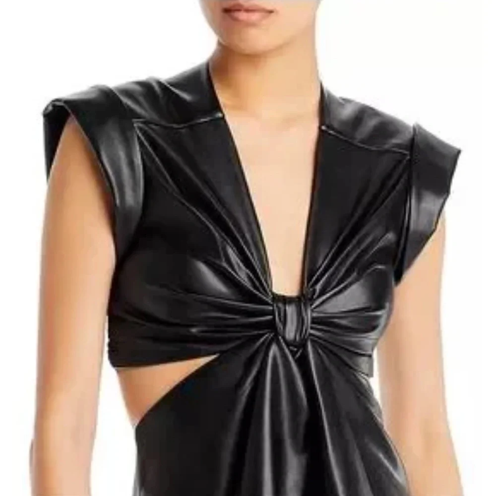 JASON WU Black Vegan Leather With Cut Out Mini Dress XS - Picture 2 of 6